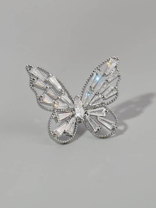 X2142 2 110 platinum Alloy Cubic Zirconia Butterfly Trend Brooch