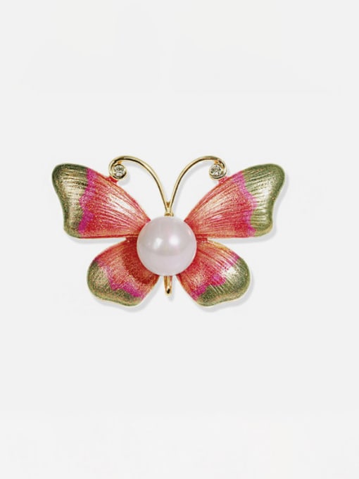 XIXI Alloy Imitation Pearl Enamel Butterfly Trend Brooch