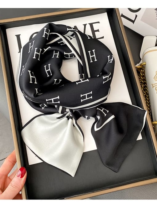 42 black Satin simple temperament double-sided two-color H-section double-layer 145*13cm small neck scarf silk scarf