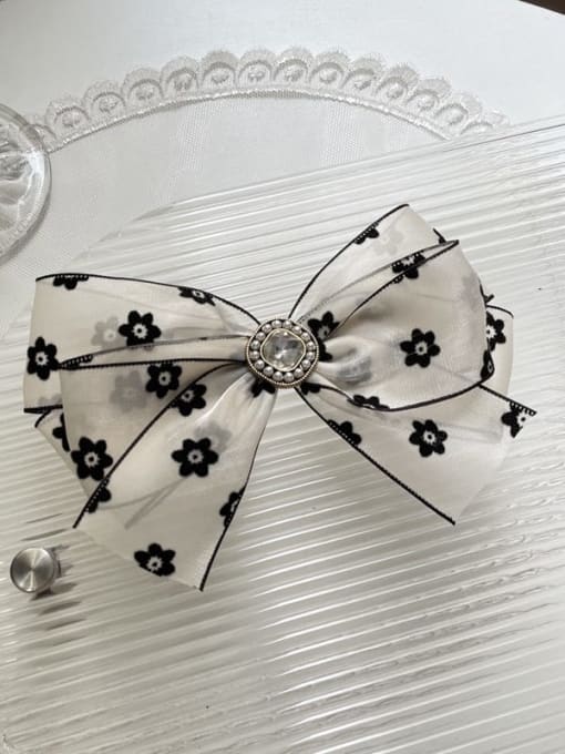 D style diamond inlaid spring clip Yarn Vintage Flower Printed Organza Bow Hair Barrette