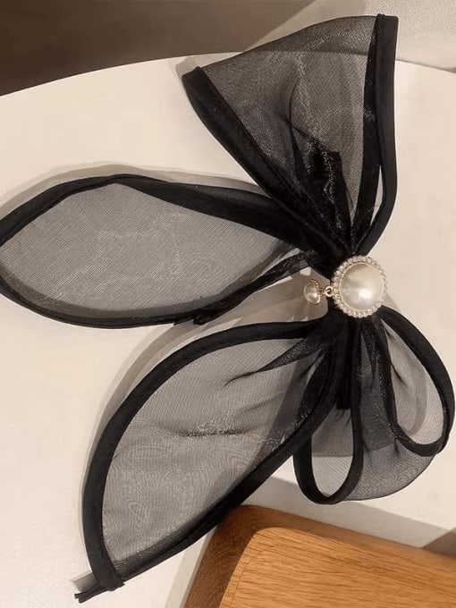 black Vintage Yarn Bow Knot Pearl  Hair Barrette