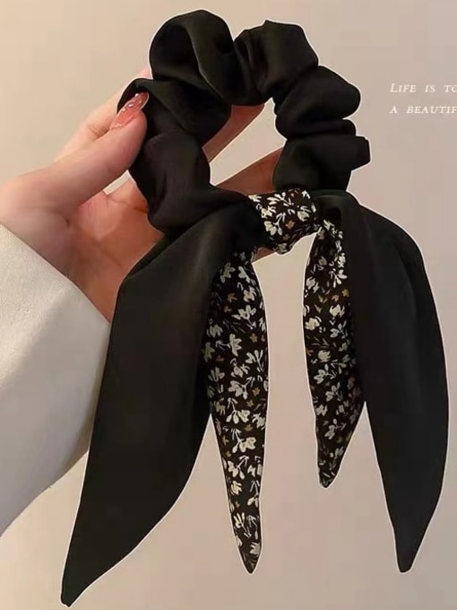 black Satin Vintage Floral Bow Hair Tie Streamer Hair Rope//Multi-Color Optional