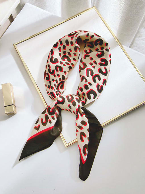 Leopard red bw01 Women Spring Polyester Leopard Print 70*70cm Square Scarf
