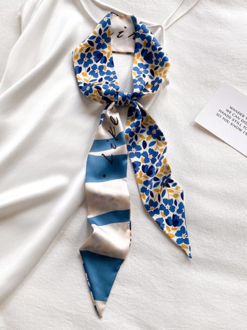 blue Polyester Floral 130*7cm narrow sharp corners Scarves/Multi-Color Optional