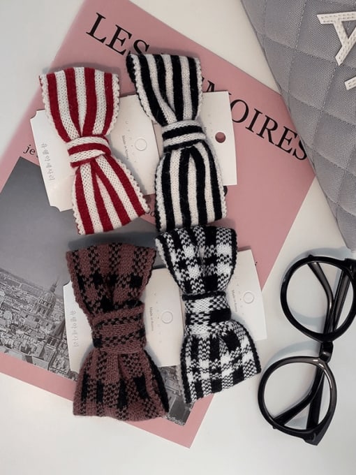 COCOS Vintage knitting Houndstooth Stripe Bow Hair Barrette/Multi-Color Optional 1