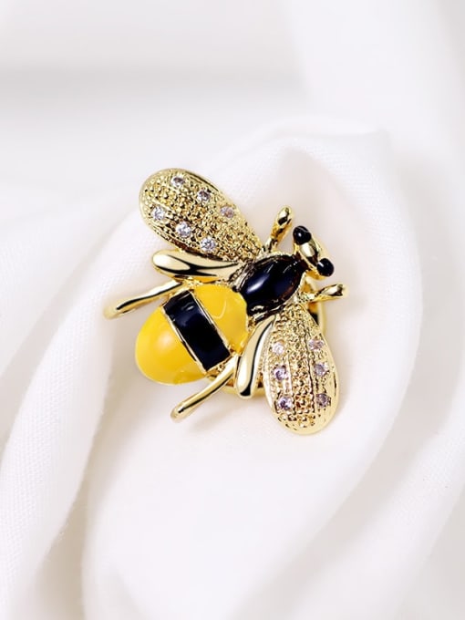X726 2 66 24K real gold Brass Cubic Zirconia Enamel Bee Cute Brooch
