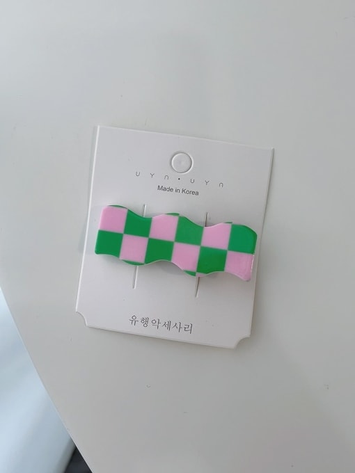 Pink green check Cute Acrylic checkerboard Hair Barrette/Multi-Color Optional