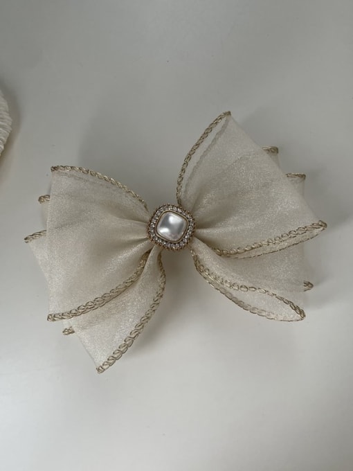 Three layer bow pearl spring clip Dainty Yarn Gold-trimmed streamers Hair Barrette