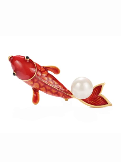 X1289 1 45 18K Gold Alloy Enamel  Trend  carp playing with beads Brooch