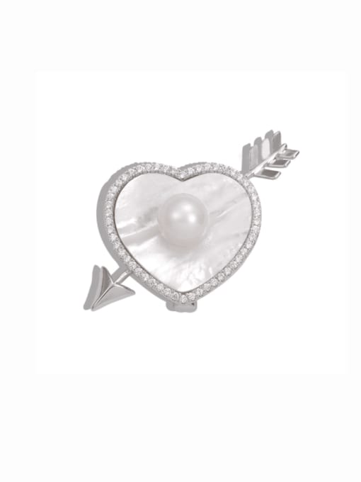 X2007 1 218 platinum Brass Shell Heart Minimalist Brooch
