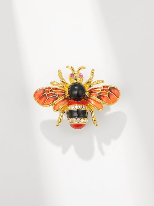 Golden Red Bee Alloy Cubic Zirconia Enamel Bee Dainty Brooch