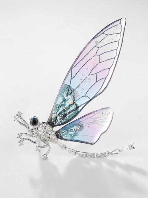 X2208 2 135 platinum Brass Acrylic Dragonfly Cute Brooch