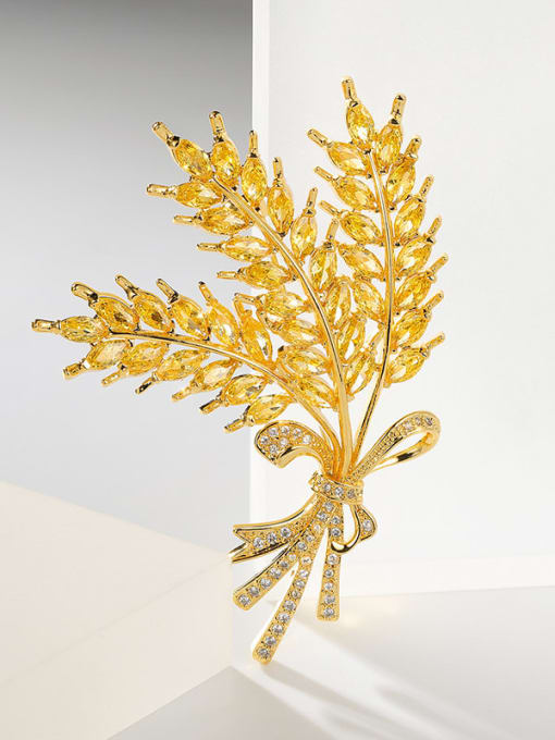 XIXI Brass Cubic Zirconia Wheatear Luxury Brooch 2