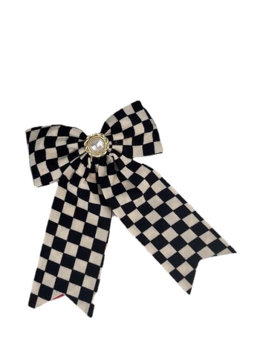 COCOS Vintage Fabric Checkerboard Pearl Bow Hair Barrette/Multi-Color Optional