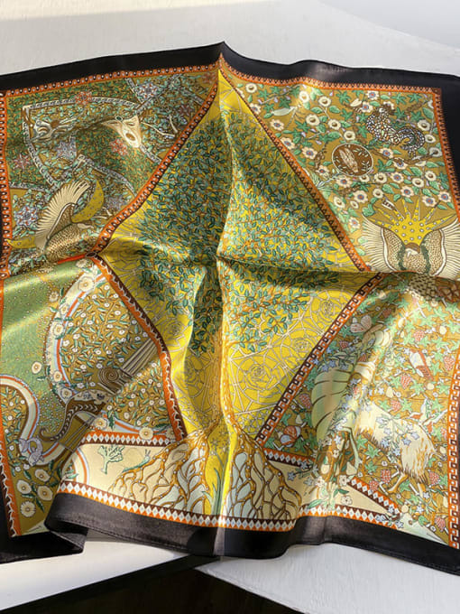 19122 green Women Spring 100% silk Geometric 53*53cm Square Scarf