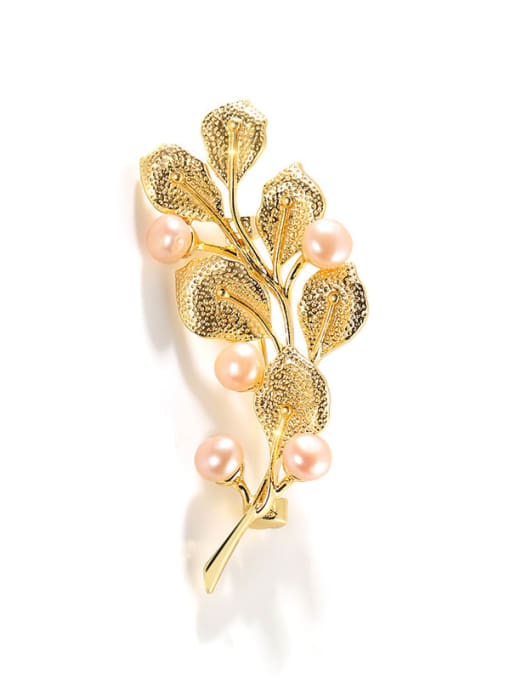 XIXI Brass Imitation Pearl Leaf Minimalist Brooch 0