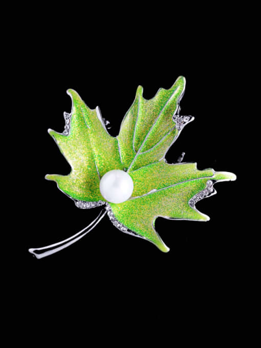 XIXI Alloy Rhinestone Enamel Leaf Trend Brooch 2