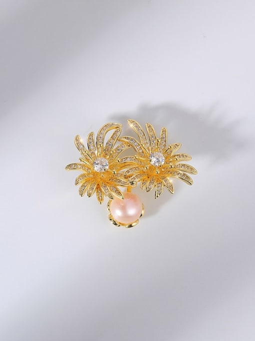 X4298 1 170 18K gold Brass Imitation Pearl Flower Cute Brooch