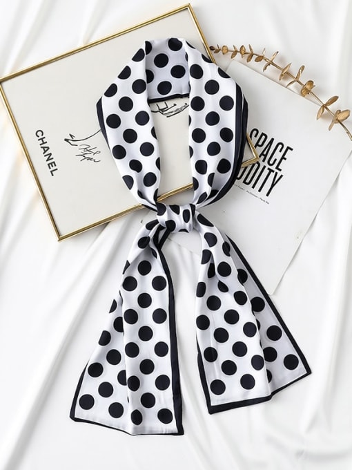 Wave point white Women Spring Polyester Letter 145*15cm Square Scarf
