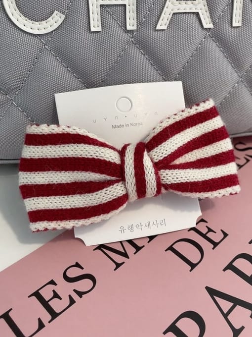 Stripe red Vintage knitting Houndstooth Stripe Bow Hair Barrette/Multi-Color Optional