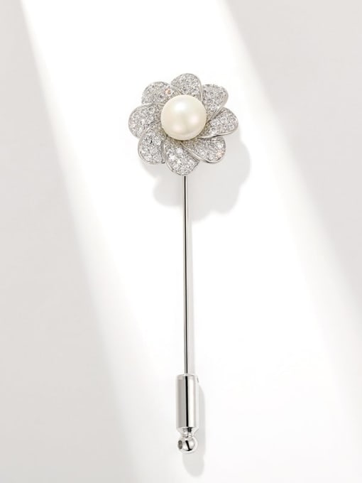 Silver white shell pearl flower pin Brass Freshwater Pearl Flower Dainty Brooch