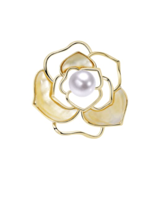 X1401  gold+white Brass Shell Flower Trend Brooch