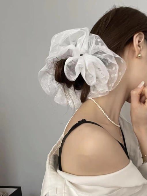 White Large Yarn Vintage Mesh Polka Dot Lace Bow Hair Barrette/Multi-Color Optional