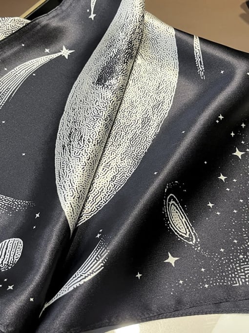 Silk Story 100% Silk Black and White Moon Pegasus Star Meteor 68*68cm Fashion Square Scarf 2