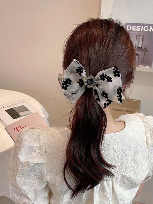 COCOS Yarn Vintage Diamond Floral Print Organza Elegant Bow Hair Barrette 0