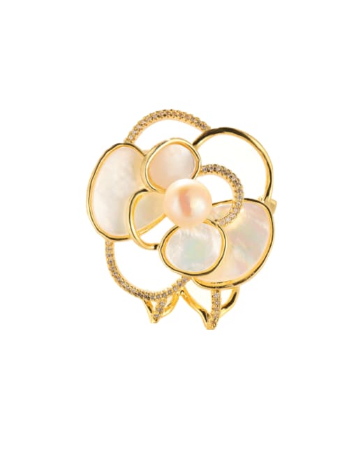 XIXI Brass Imitation Pearl Shell Flower Trend Brooch