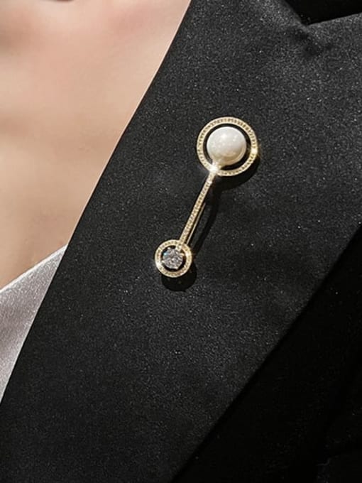 XIXI Brass Imitation Pearl Round Minimalist Brooch 2