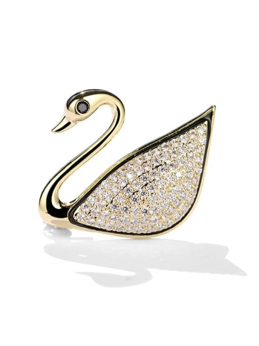 X1281 1 130 gold Brass Cubic Zirconia Swan Trend Brooch