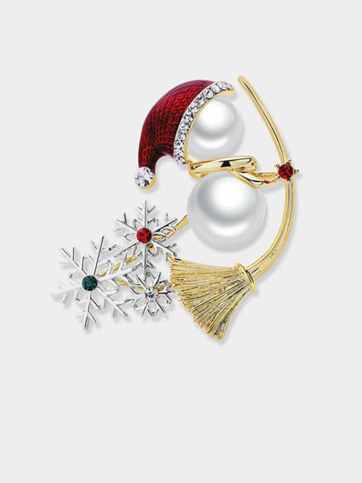 XIXI Brass Imitation Pearl Enamel Trend Snowman Brooch Luxury Christmas Gift  Brooch 3