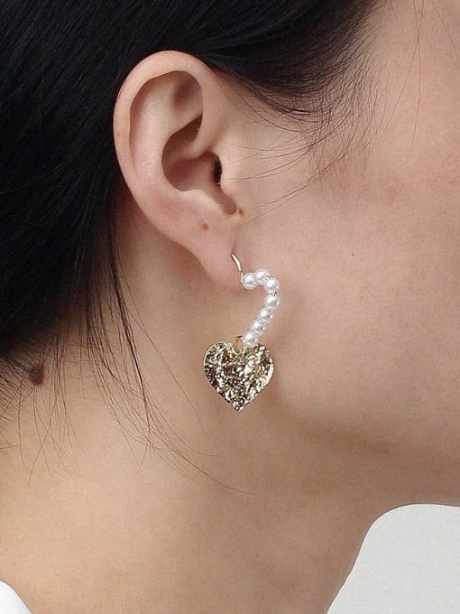 HYACINTH Alloy Freshwater Pearl Gold Heart Classic Trend Korean Fashion Earring 1