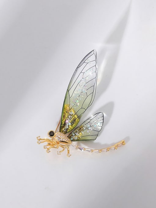 X2208 1 135 18K gold Brass Acrylic Dragonfly Cute Brooch