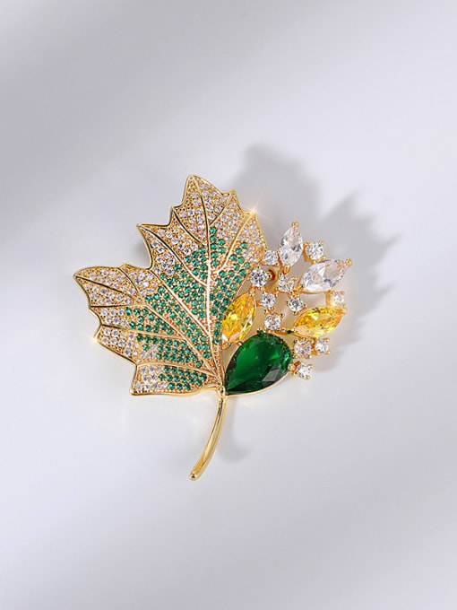 XIXI Brass Cubic Zirconia Leaf Luxury Brooch 0