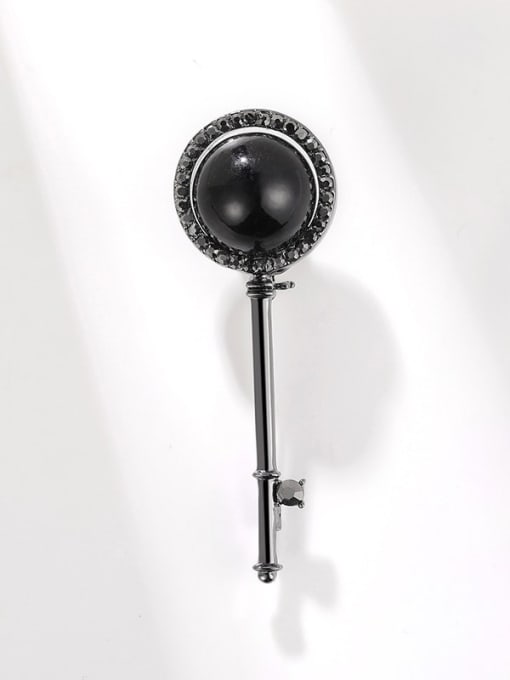 Black Shell Bead Key Alloy Imitation Pearl Key Vintage Brooch