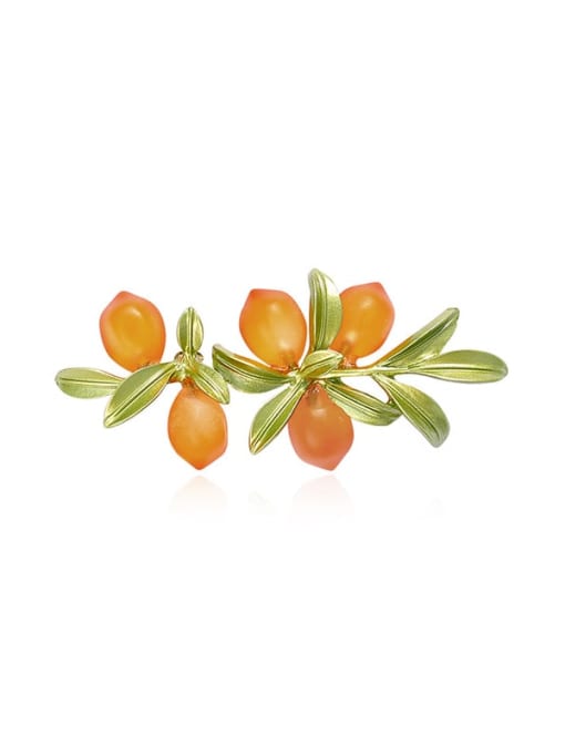 X1855 1 160 Alloy Glass Stone Flower Trend  Painted Orange Berries Lemon Fruit Leaves Brooch