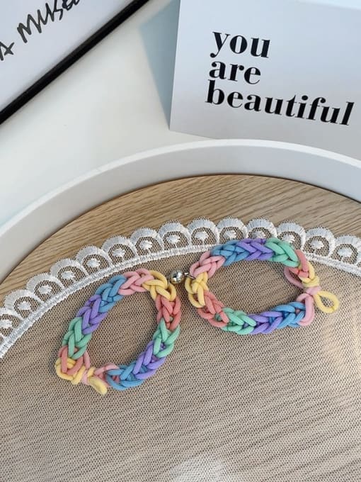 Rainbow B pair Cute Elastic rope Weave magnet couple bracelet /Hair Rope/Multi-Color Optional