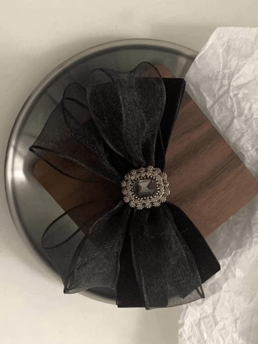 black Vintage Yarn Organza Bow Spring Clip/Hair Barrette/Multi-Color Optional
