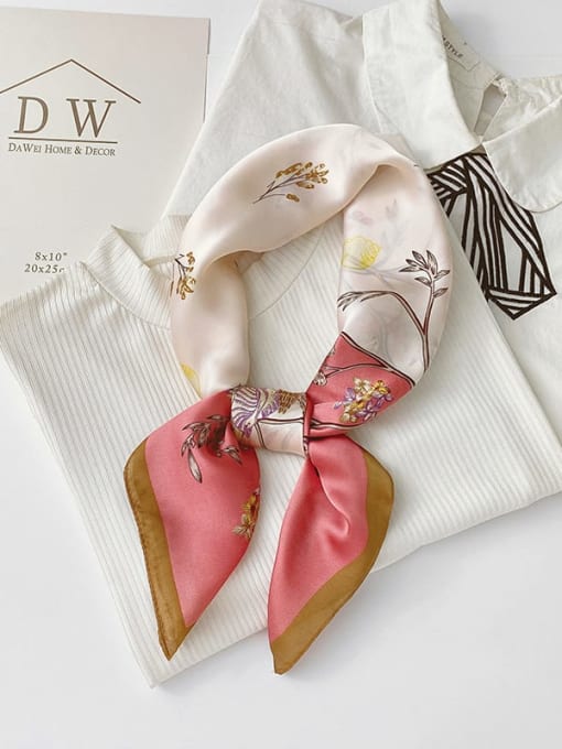 Pink Women Spring Polyester Floral 70*70cm Square Scarf