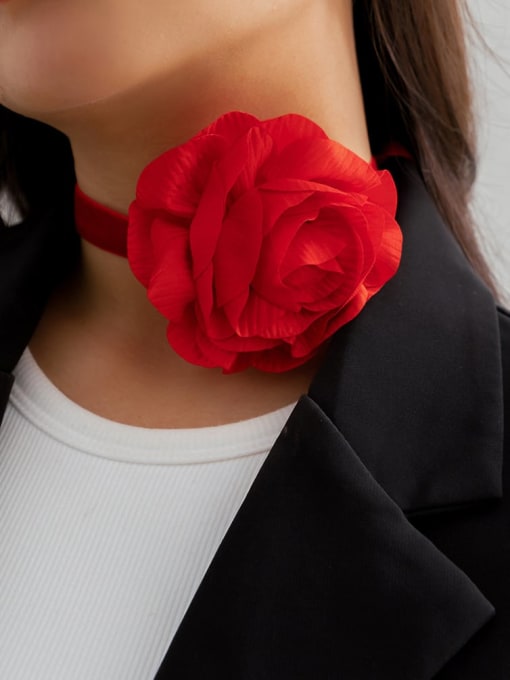 Style 1 Red 5560 Velvet Flower Minimalist Choker Necklace