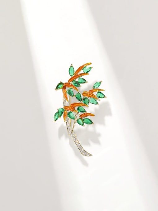 XIXI Brass Cubic Zirconia Leaf Dainty Brooch 0