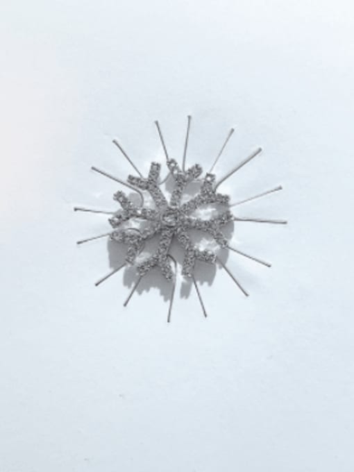 Snow Crystal Silver Brass Cubic Zirconia Flower Dainty Brooch
