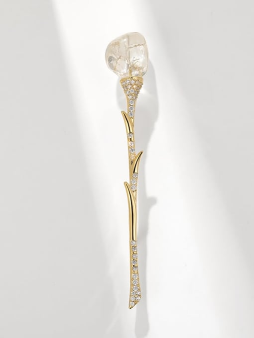 Golden crystal tulip Brass Crystal Flower Vintage Brooch