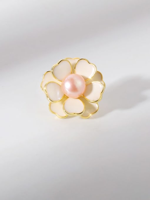 XIXI Brass Freshwater Pearl Enamel Flower Cute Brooch 0
