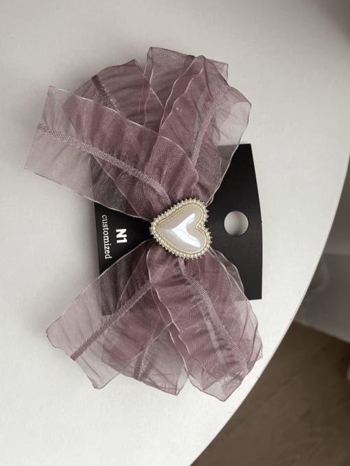 Grey purple Yarn Vintage Heart Rhinestone bow tie Hair Barrette