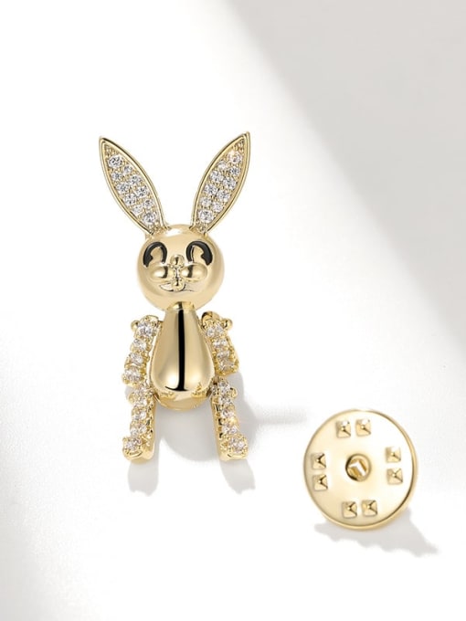X3153 1 168 Brass Rhinestone Rabbit Dainty Lapel Pin