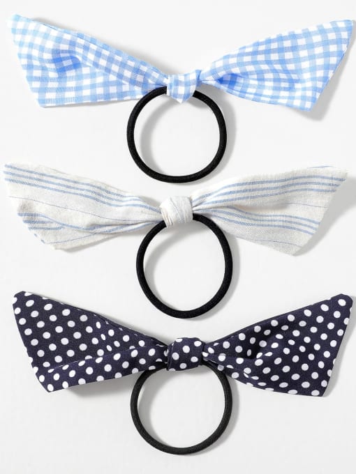 R433 1 Cute  Fabric Three-piece hair tie with polka dot plaid striped bow Hair Barrette/Multi-Color Optional