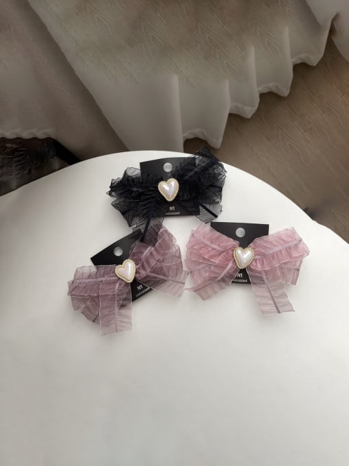 COCOS Yarn Vintage Heart Rhinestone bow tie Hair Barrette 1